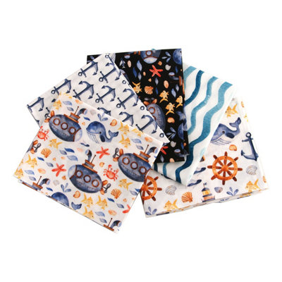 Blue Sea Anchors Themed Pack Of 5 Cotton Fat QuartersSewing Online Fa234 from B&Q