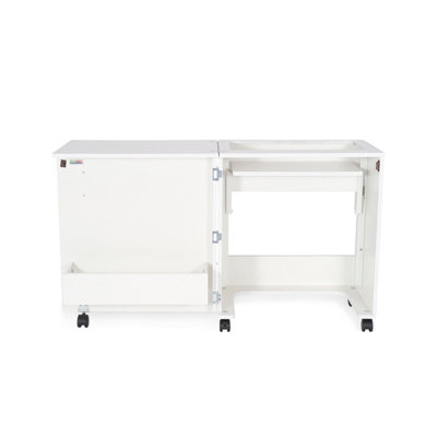 Compact White Sewing Machine Cabinet with Lift Mechanism - Image 3