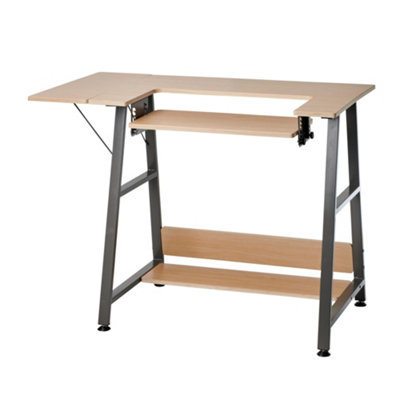 Sewing Online WC1014 Adjustable Sewing Machine Table in Dark Grey and Wood with Drop Leaf Side Panel for Crafting and Office Use - Image 4