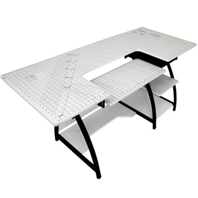 Sewing Online Large Sewing Table, with Gridded White Top and Black Legs - Image 3