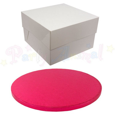 LarryRoo Round Coloured Drum Cake Board And White Transporting Box (12 InchCerise) from B&Q