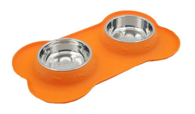 Super Design Dog Puppy Double Feeding Food Water Bowl Station Mat Orange Small from B&Q