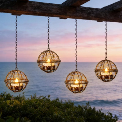 Wrqioo 4 Pcs Solar Lights Outdoor Garden HangingWaterproof Moroccan Led Lanterns With Tea Flickering For from B&Q