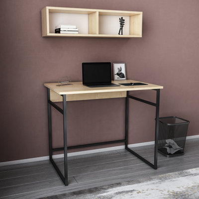 Decorotika Hussum Writing Desk Laptop Desk Floating Shelf Included Black Oak from B&Q