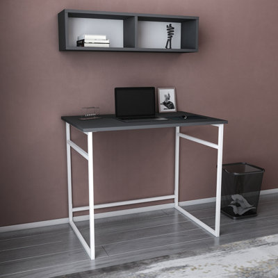 Decorotika Hussum Writing Desk Laptop Desk Floating Shelf Included White Anthracite from B&Q