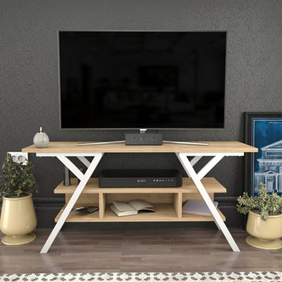 B&Q -  Minerva Tv Stand Tv Unit For Tv's Up To 55 Inch White And Oak