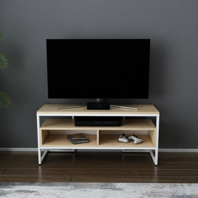 Decorotika White Merrion Tv Stand Tv Unit For Tv's Up To 50 Inch And Oak