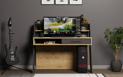 Decorotika Soho Computer Desk Oak Anthracite from B&Q