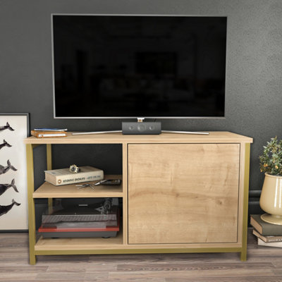 Decorotika Muskegon Tv Stand Tv Unit For Tv's Up To 63 Inch Gold And Oak from B&Q