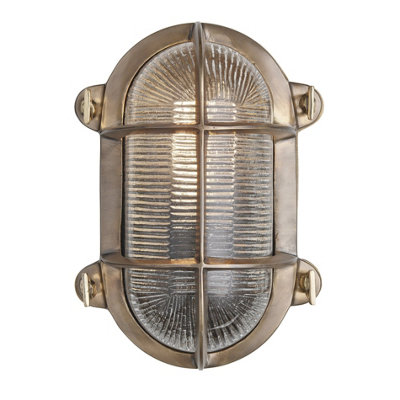 Industville Bulkhead Outdoor & Bathroom Oval Wall Light6 InchBrass from B&Q