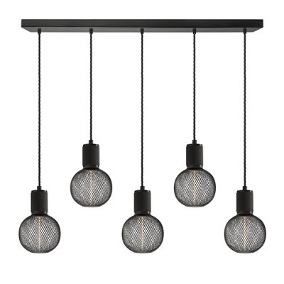 Industville Knurled Edison Cluster LightsWireBlackRectangle5 Wire from B&Q