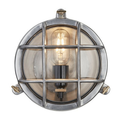 Industville Bulkhead Outdoor & Bathroom Round Wall Light8 InchGunmetalClear Glass from B&Q