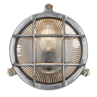 Industville Bulkhead Outdoor & Bathroom Round Wall Light8 InchGunmetalRibbed Glass from B&Q