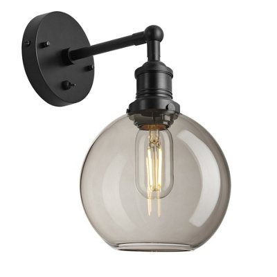 Industville Brooklyn Glass Globe Wall Light7 InchMocha Glass Globe7 InchBlack Wall Holder from B&Q