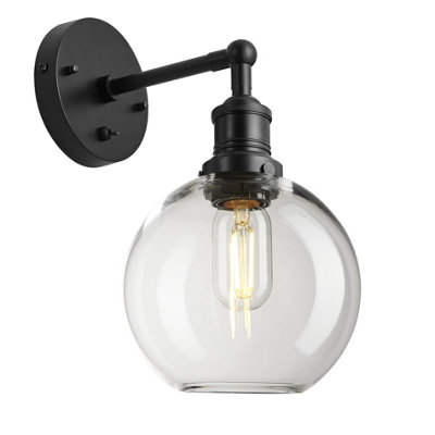 Industville Brooklyn Glass Globe Wall Light7 InchClear Glass Globe7 InchBlack Wall Holder from B&Q