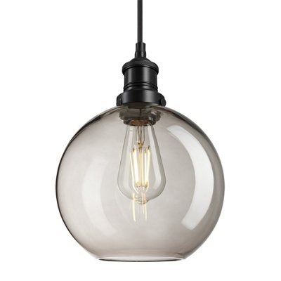 Industville Brooklyn Glass Globe Pendant9 InchMocha Glass ShadeBlack Pendant Holder from B&Q