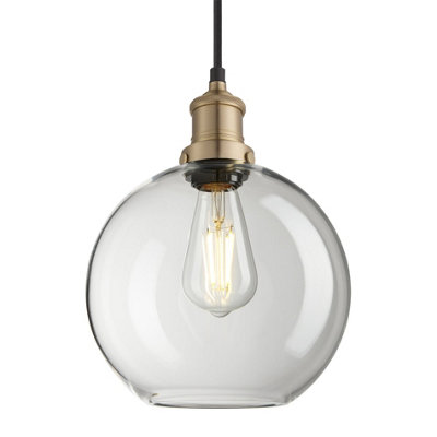 Industville Brooklyn Glass Globe Pendant9 InchClear Glass Globe9 InchBrass Pendant Holder from B&Q