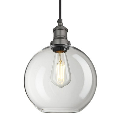 Industville Brooklyn Glass Globe Pendant9 InchClear Glass Globe9 InchPewter Pendant Holder from B&Q