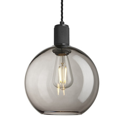 Industville Knurled Glass Globe Pendant Light9 InchMocha Glass ShadeBlack Pendant from B&Q