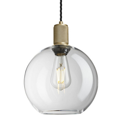 Industville Knurled Glass Globe Pendant Light9 InchClear Glass Globe9 InchBrass Pendant Holder from B&Q