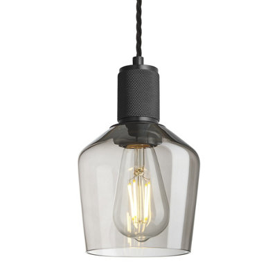 Industville Knurled Glass Schoolhouse Pendant5.5 InchMocha Glass Schoolhouse5.5 InchBlack Pendant from B&Q