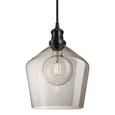 Industville Brooklyn Glass Schoolhouse Pendant Light10 InchMocha GlassBlack Pendant Holder from B&Q
