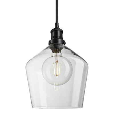 Industville Brooklyn Glass Schoolhouse Pendant Light10 InchClear GlassBlack Pendant Holder from B&Q