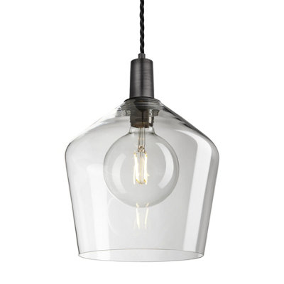 Industville Sleek Glass Schoolhouse Pendant10 InchClear GlassPewter Pendant from B&Q