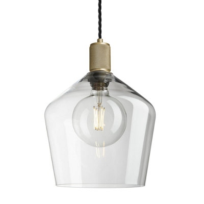 Industville Knurled Glass Schoolhouse Pendant10 InchClear GlassBrass Pendant Holder from B&Q