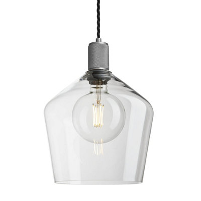 Industville Knurled Glass Schoolhouse Pendant10 InchClear GlassPewter Pendant Holder from B&Q