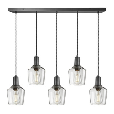 Industville Sleek Glass Schoolhouse 5 Wire Cluster Lights5.5 InchClearClear Glass Schoolhouse5.5 InchPewter Pendant Holder from B&Q