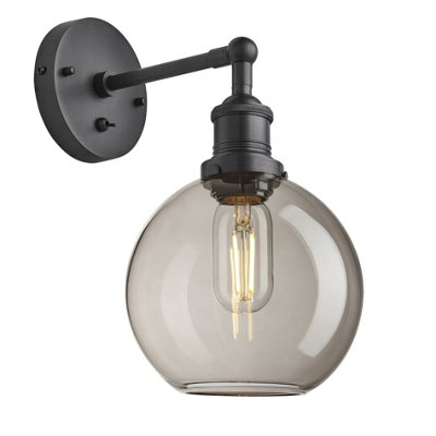 Industville Brooklyn Glass Globe Wall Light7 InchMocha Glass Globe7 InchPewter Wall Holder from B&Q