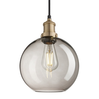 Industville Brooklyn Glass Globe Pendant9 InchMocha Glass ShadeBrass Pendant Holder from B&Q