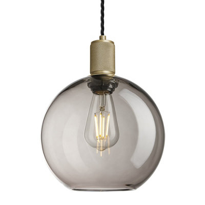 Industville Knurled Glass Globe Pendant Light9 InchMocha Glass ShadeBrass Pendant Holder from B&Q
