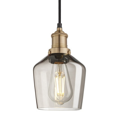 Industville Brooklyn Glass Schoolhouse Pendant Light5.5 InchMocha Glass Schoolhouse5.5 InchBrass Pendant Holder from B&Q