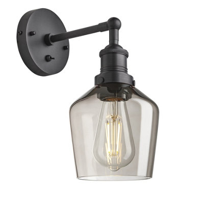 Industville Brooklyn Glass Schoolhouse Wall Light5.5 InchMocha Glass Schoolhouse5.5 InchPewter Wall Holder from B&Q