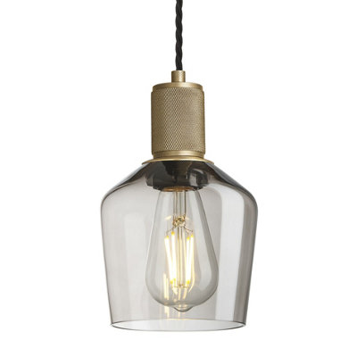 Industville Knurled Glass Schoolhouse Pendant5.5 InchMocha Glass Schoolhouse5.5 InchBrass Pendant Holder from B&Q