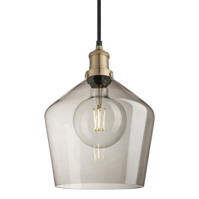 Industville Brooklyn Glass Schoolhouse Pendant Light10 InchMocha GlassBrass Pendant Holder from B&Q