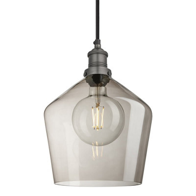 Industville Brooklyn Glass Schoolhouse Pendant Light10 InchMocha GlassPewter Pendant Holder from B&Q