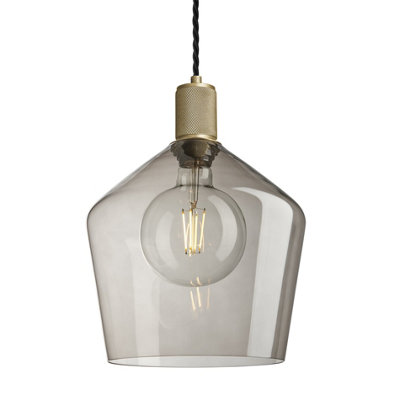 Industville Knurled Glass Schoolhouse Pendant10 InchMocha GlassBrass Pendant Holder from B&Q