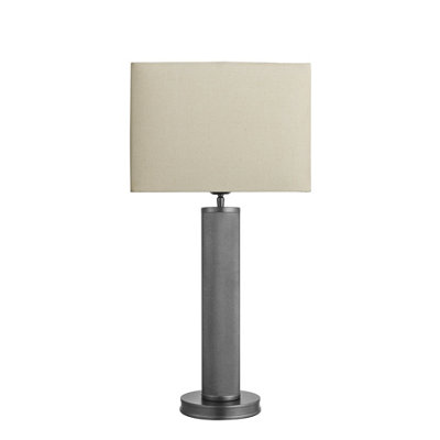 Industville Knurled Pillar Table LampPewter BaseRounded Rectangle Cotton Lampshade from B&Q