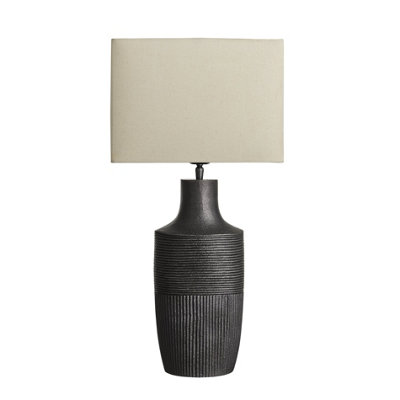 Industville Ornate Vase Table LampPewter BaseNatural Cotton Rounded Rectangle Medium Lampshade from B&Q