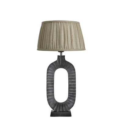 Industville Ornate Oval Table LampPewter BasePleated Empire Linen Shade from B&Q