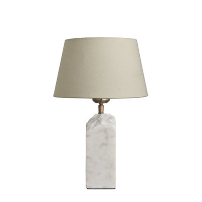 Industville Marble Medium Ridge Table LampWhiteEmpire Cotton Shade from B&Q