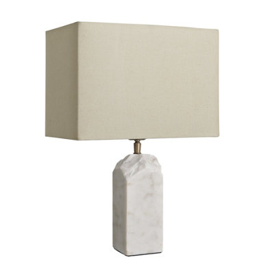 Industville Marble Medium Ridge Table LampWhiteRounded Rectangle Cotton  Shade from B&Q