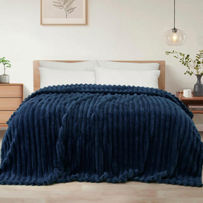 Dyzi Supersoft Ribbed 200X240Cm Jacquard Fleece Throw Blanket  Cozy Sofa & Bed Throw Blue from B&Q