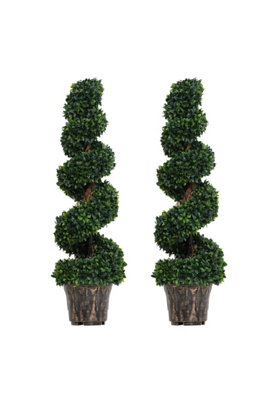 Dyzi Artificial Boxwood Spiral Topiary Tree Set Indoor Decor Green from B&Q