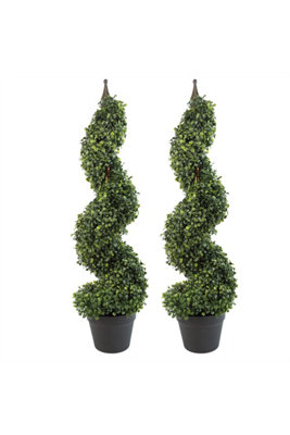 Dyzi Green Pair Of 90Cm Artificial Boxwood Spiral Topiary Trees from B&Q