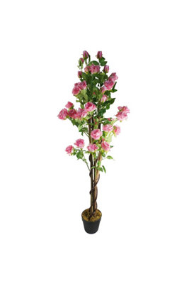 Dyzi 150Cm Artificial Tree With Pink Silk Roses And Natural Wooden Trunk from B&Q