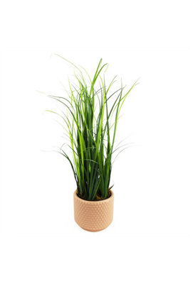 Dyzi 60Cm Artificial Onion Grass Plant With Dusty Pink Ceramic Planter from B&Q